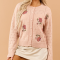 Peach Cross Stitch Floral Pointelle Knit Cardigan