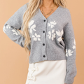 Heather Grey Floral Jacquard Button Down Cardigan