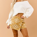 Mustard Faux Suede 3D Floral Embroidered Skort